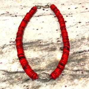 Red & silver beaded necklace